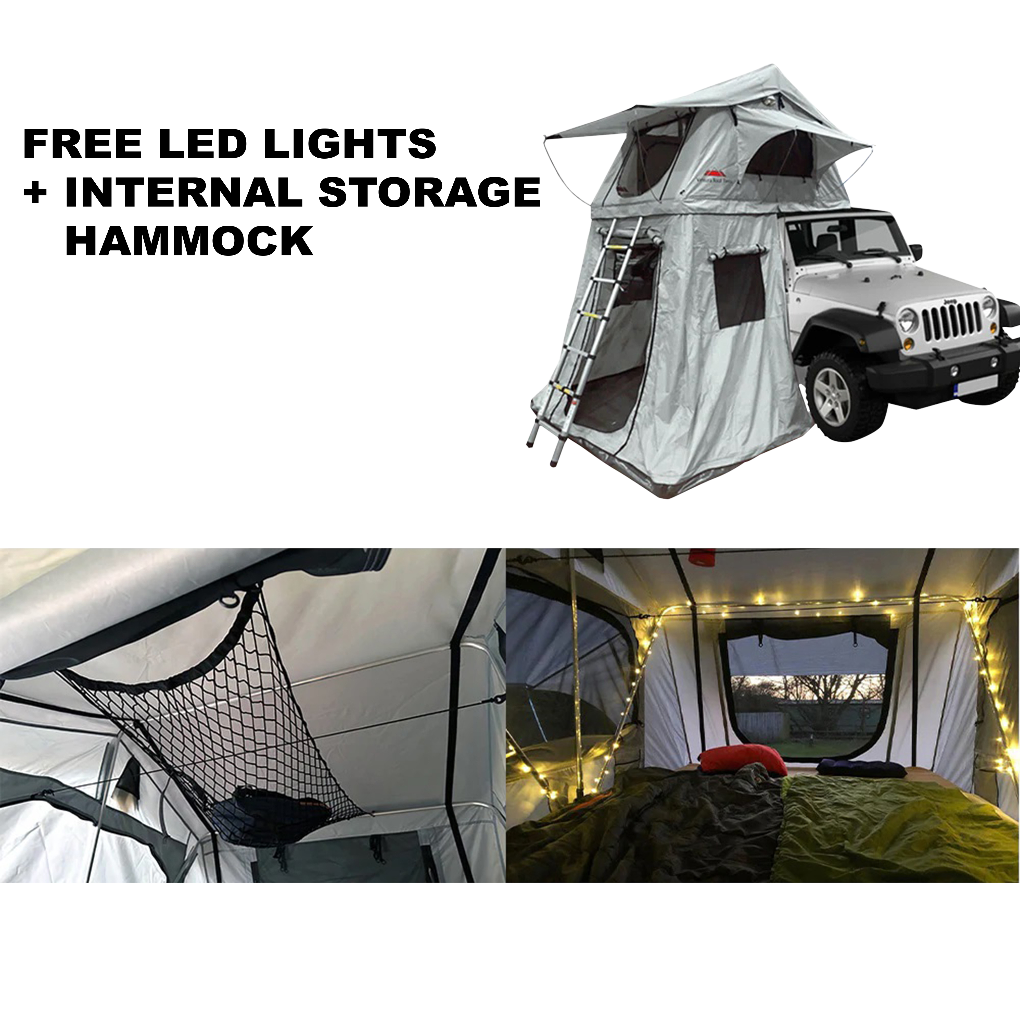 Ventura Deluxe 1.4 Roof Top Tent + Annex + LED Lights + Internal Storage Hammock