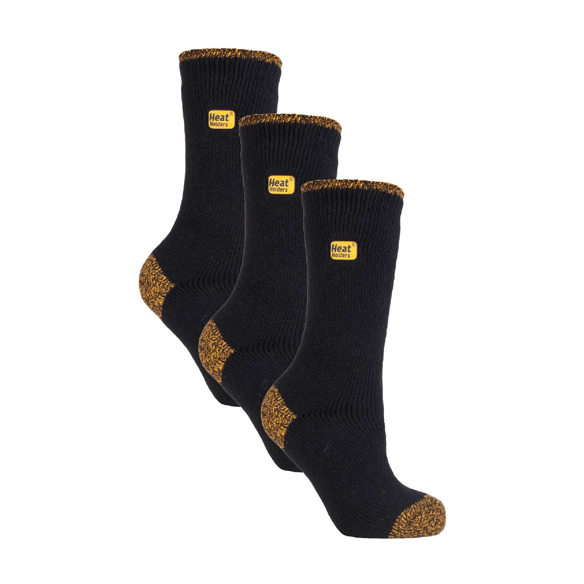 3-Pack Unisex Winter Crew Work Socks in Black with Reinforced Heel & Toe