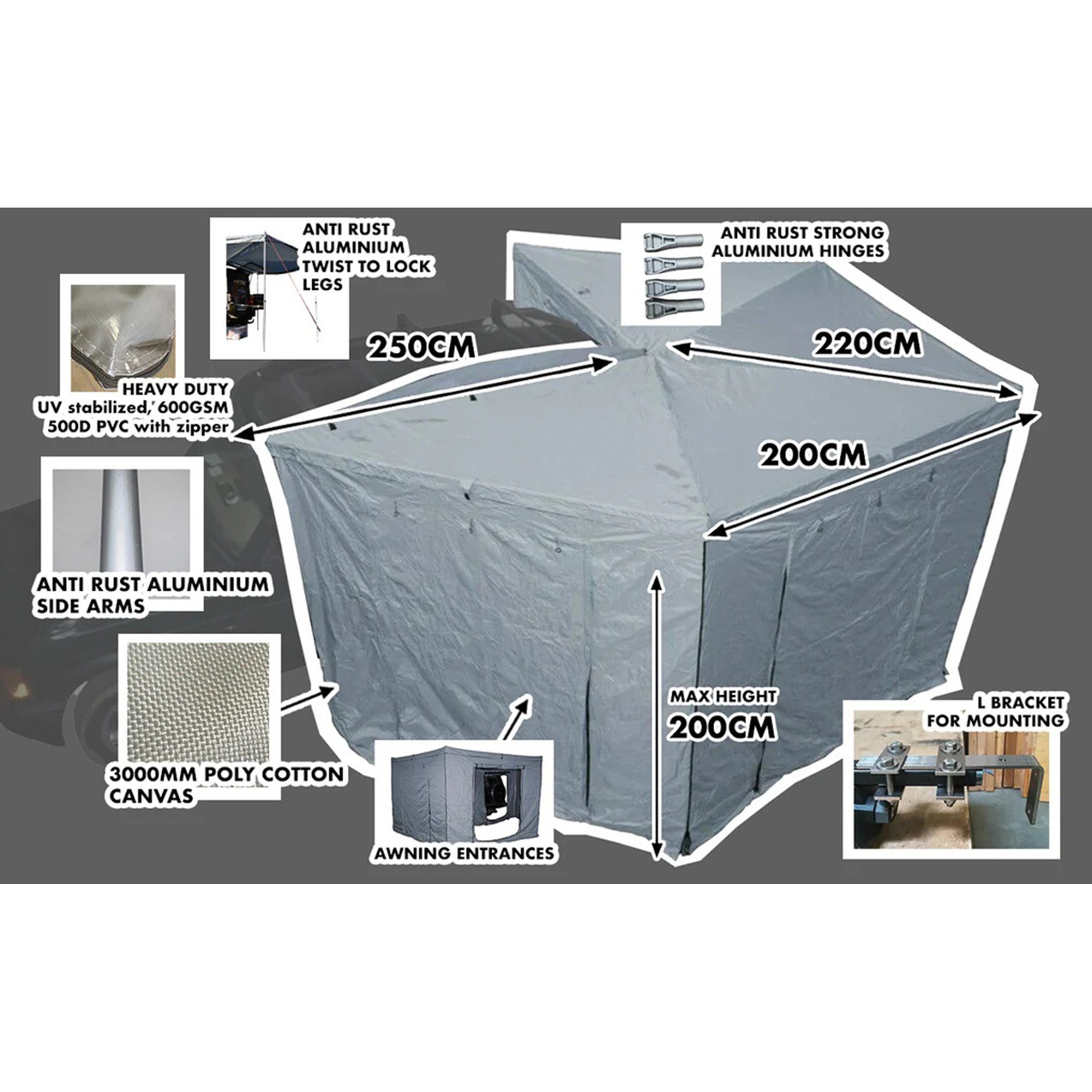 Ventura 270 Degree Awning + Walls + LED lights + Cooker