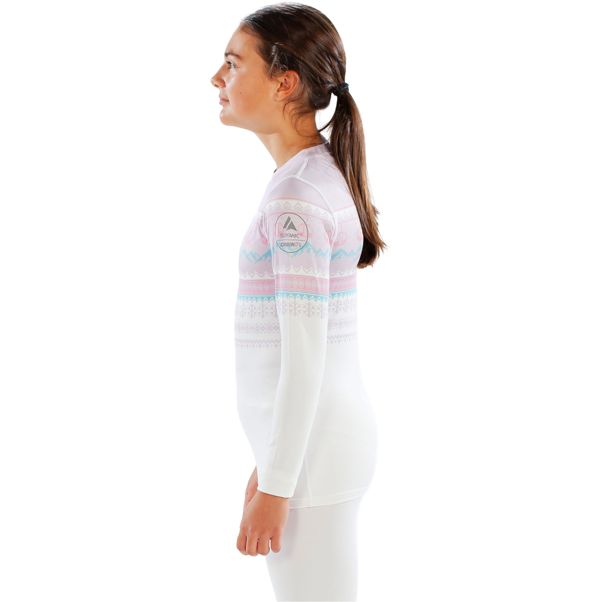 Surfanic Cozy Girls Fairisle Kids'; Crew Neck Long Sleeve Base Layer 