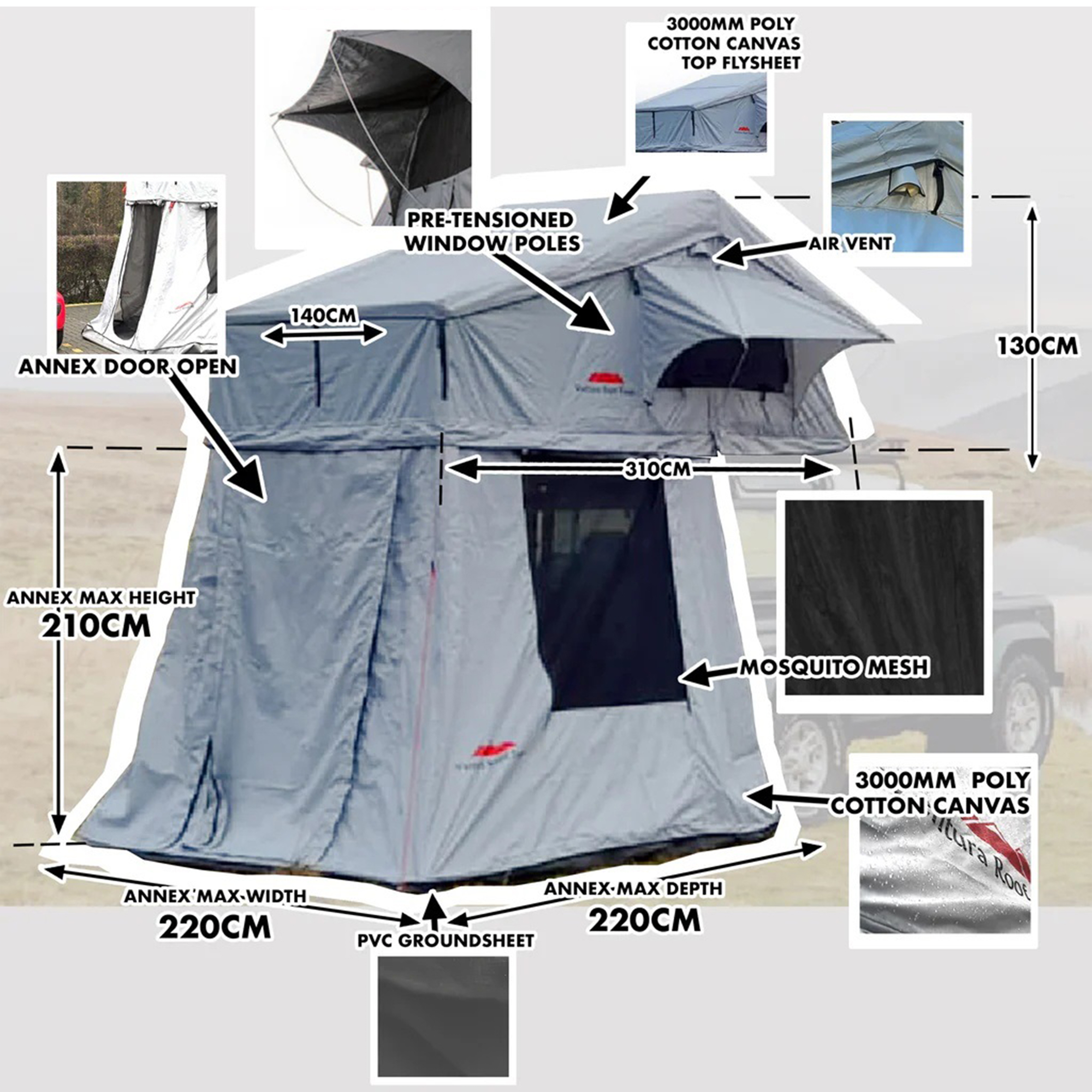 Extended Ventura Deluxe 1.4 Roof Top Tent + Annex