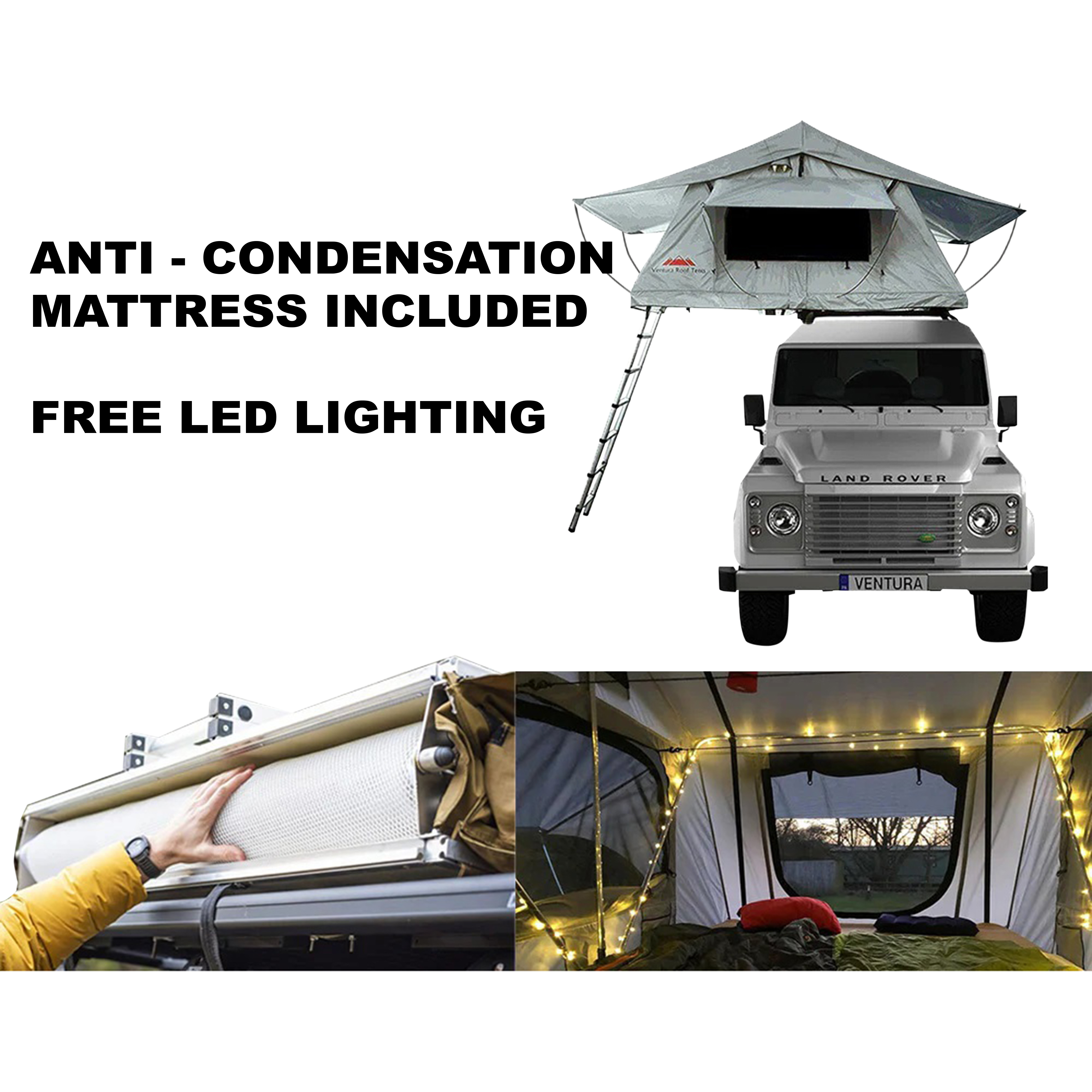 Ventura Deluxe 1.4 Roof Top Tent + Extra Mattress + LED Lighting