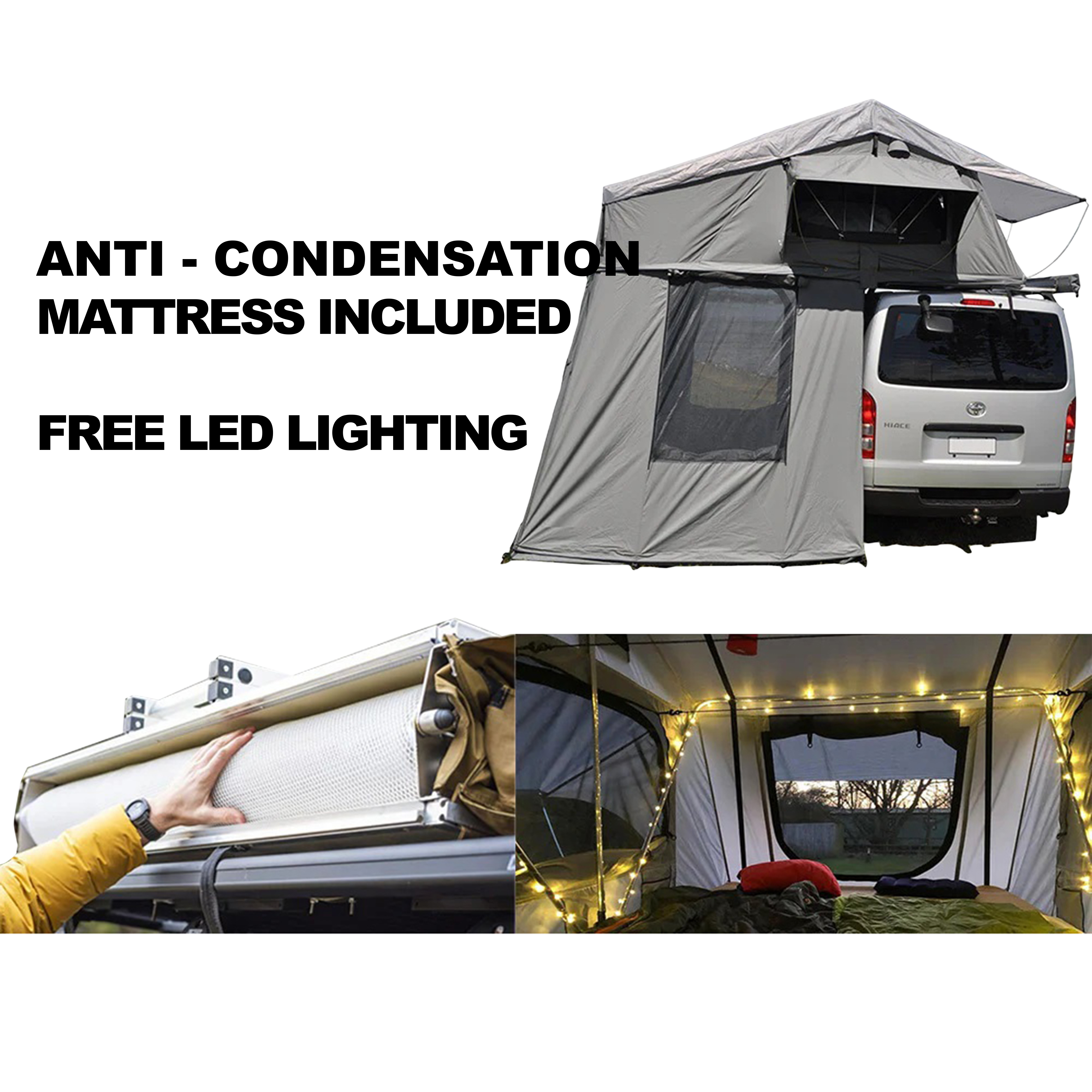 Extended Ventura Deluxe 1.4 Roof Top Tent + Annex + Extra Mattress + LED Lighting