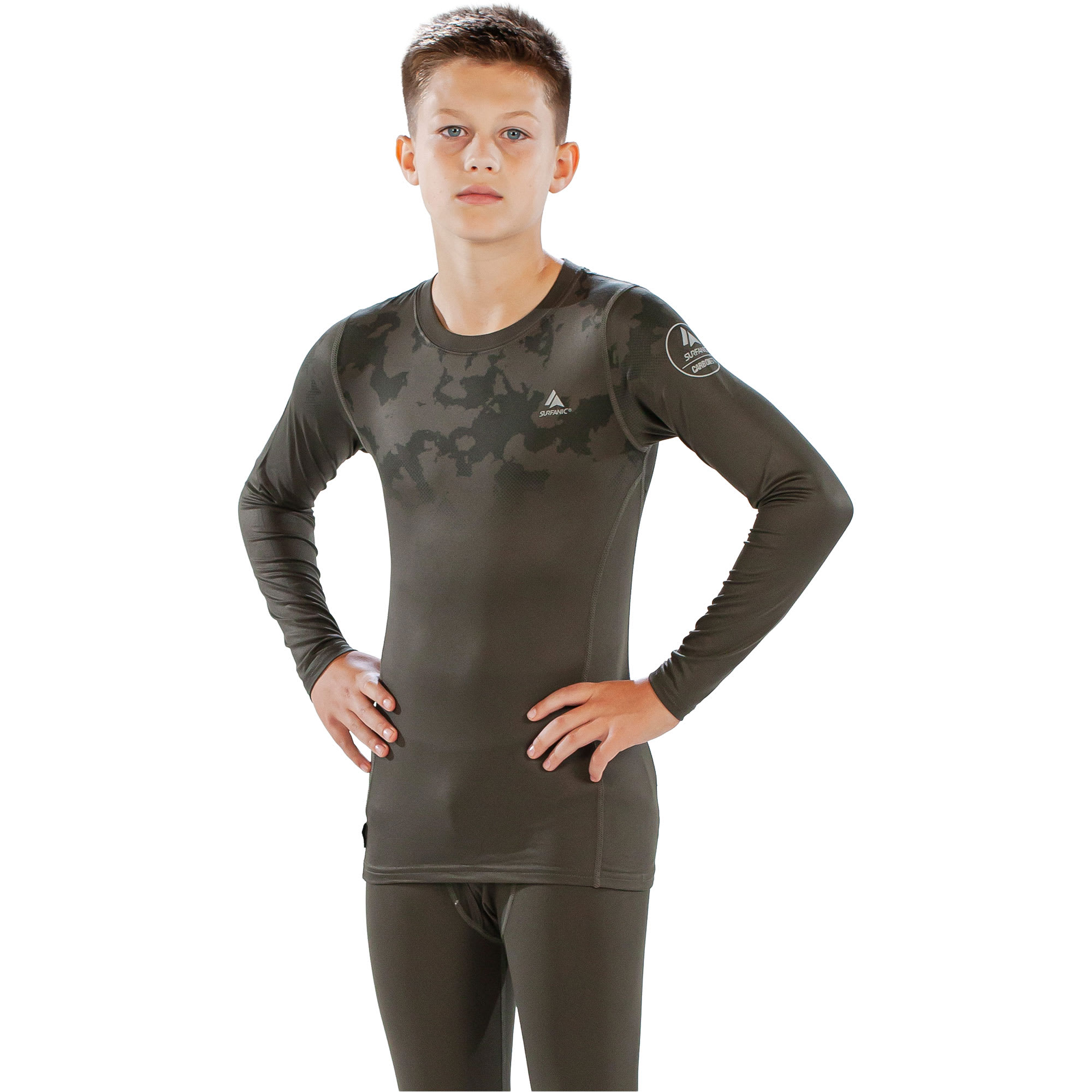 Surfanic Bodyfit Boys Broken Map Crew Neck Kids'; Crew Neck Long Sleeve Base Layer 