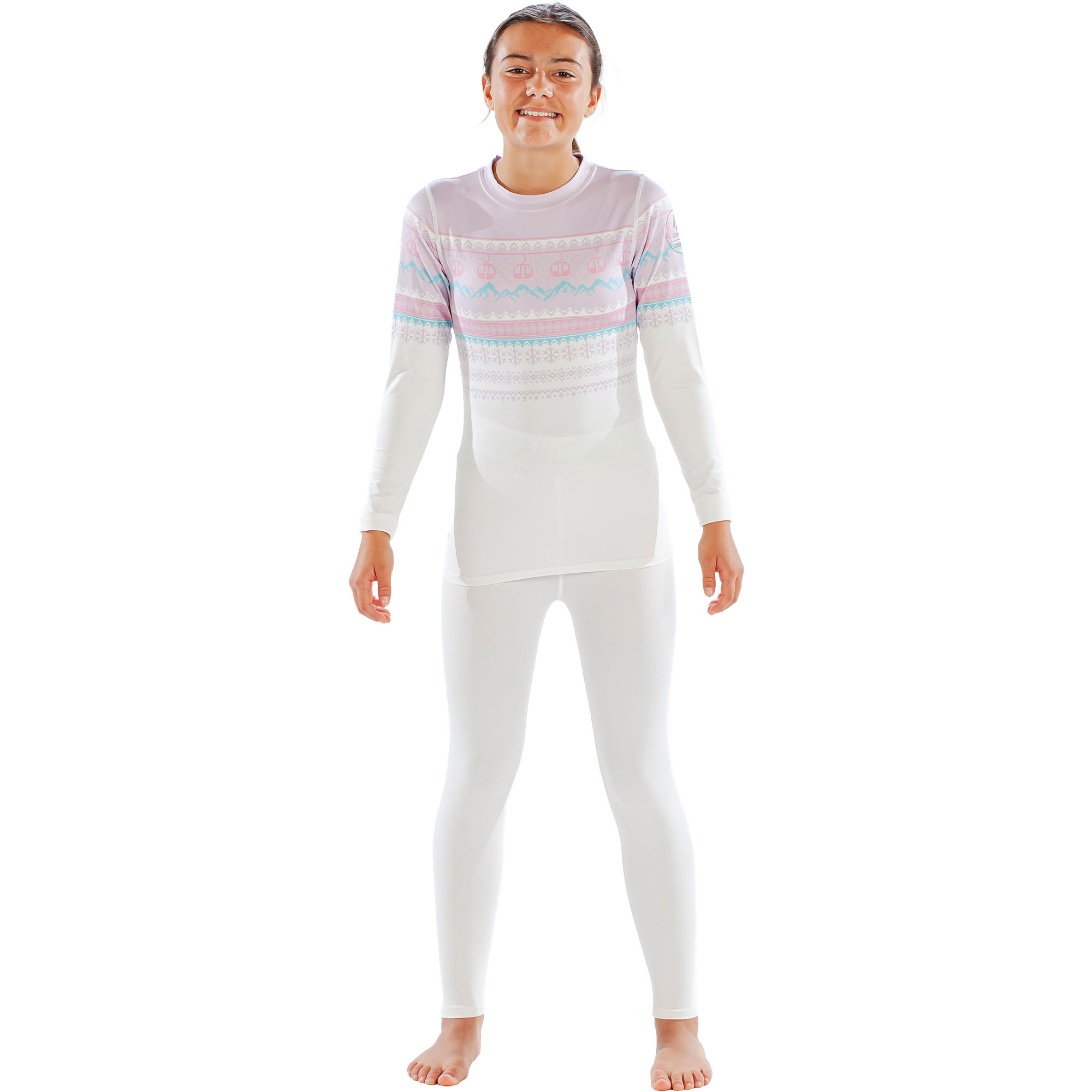 Surfanic Cozy Girls Fairisle Kids'; Crew Neck Long Sleeve Base Layer 