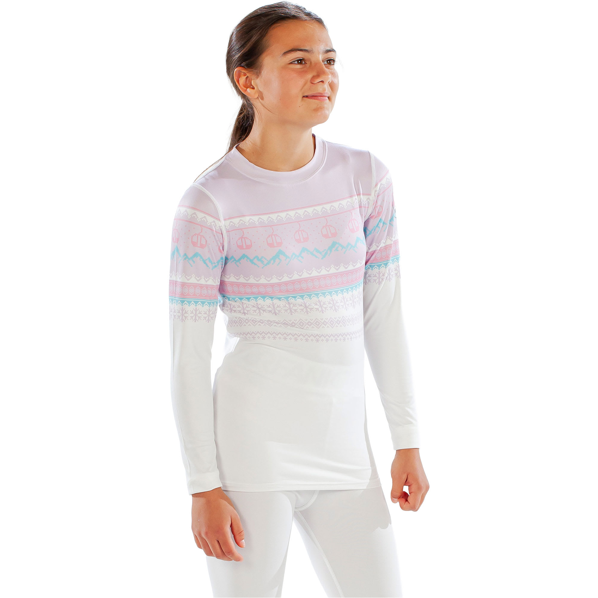 Surfanic Cozy Girls Fairisle Kids'; Crew Neck Long Sleeve Base Layer 