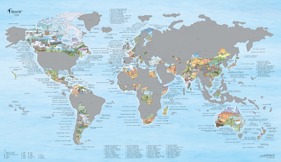 Awesome Maps Hiking Map Scratch Edition World Wall Map