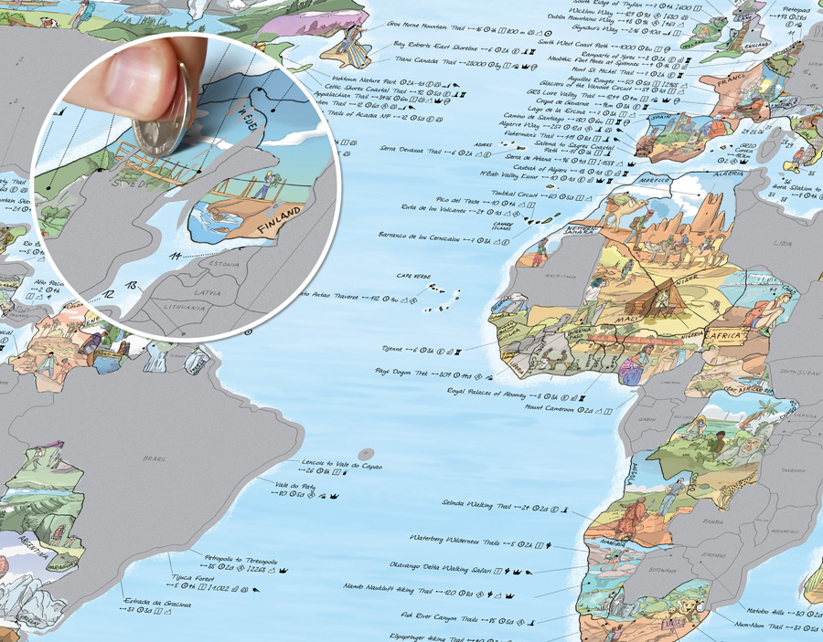 Awesome Maps Hiking Map Scratch Edition World Wall Map