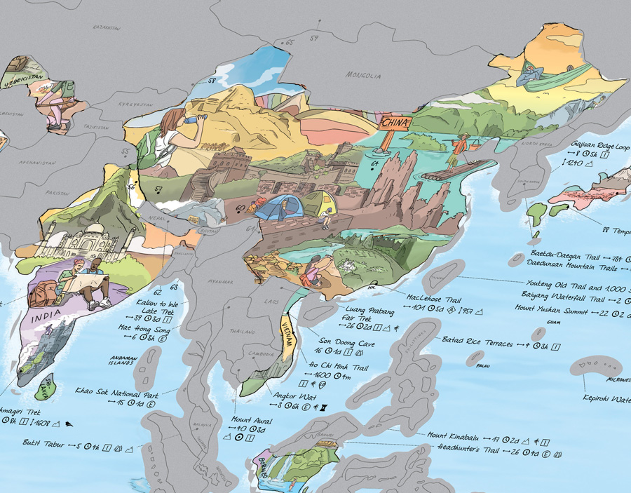 Awesome Maps Hiking Map Scratch Edition World Wall Map