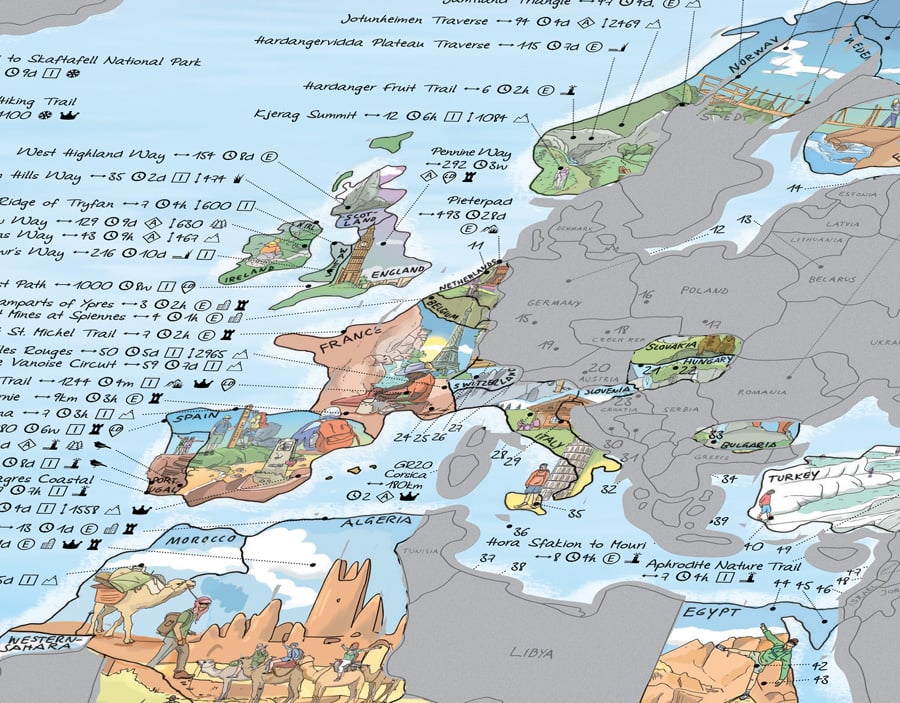 Awesome Maps Hiking Map Scratch Edition World Wall Map