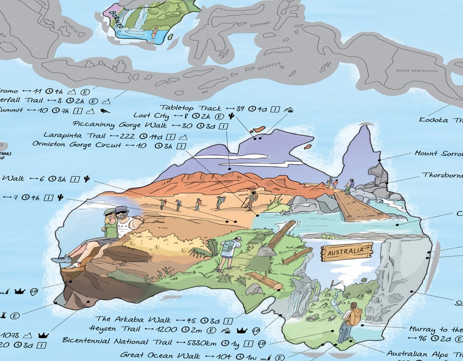 Awesome Maps Hiking Map Scratch Edition World Wall Map