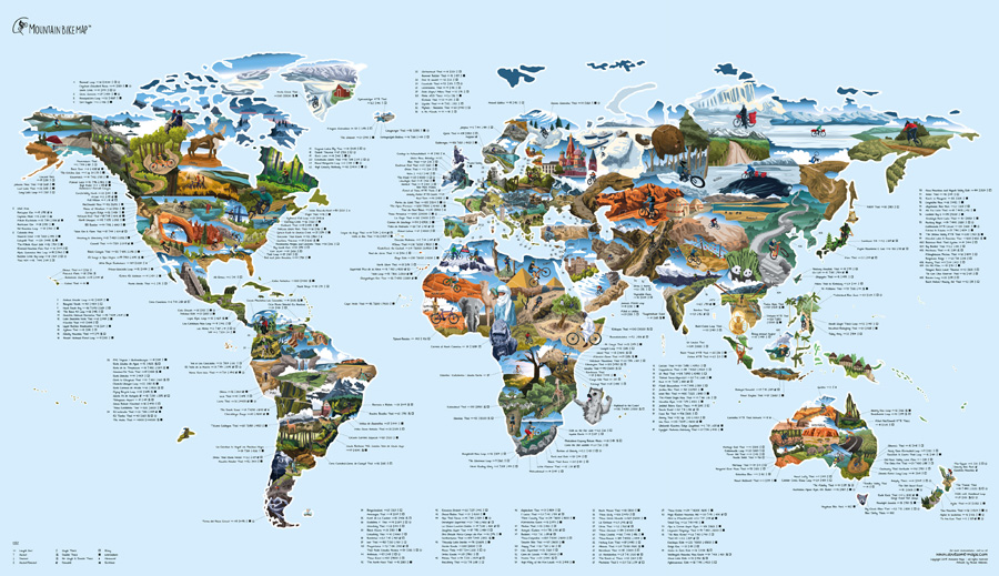 Awesome Maps Mountain Bike Map Cycle Trails World Wall Map
