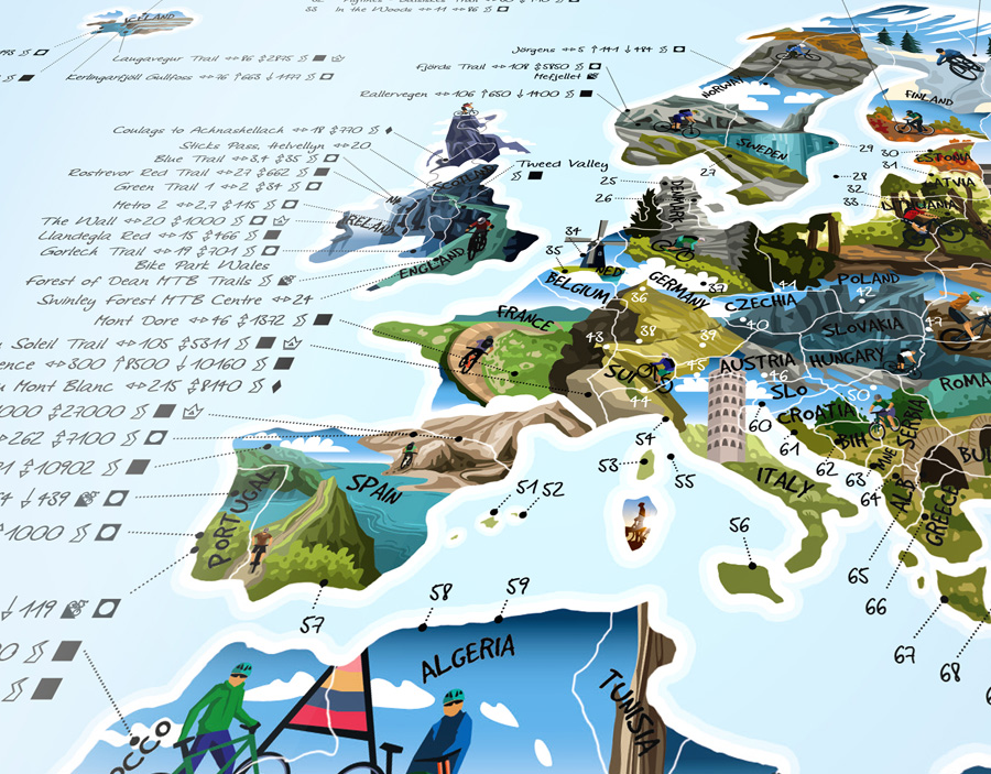 Awesome Maps Mountain Bike Map Cycle Trails World Wall Map