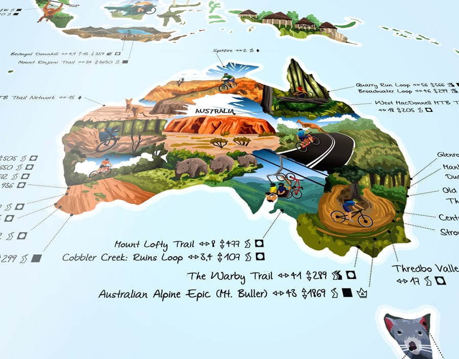 Awesome Maps Mountain Bike Map Cycle Trails World Wall Map