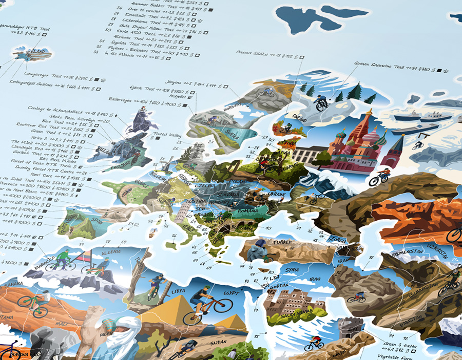 Awesome Maps Mountain Bike Map Cycle Trails World Wall Map