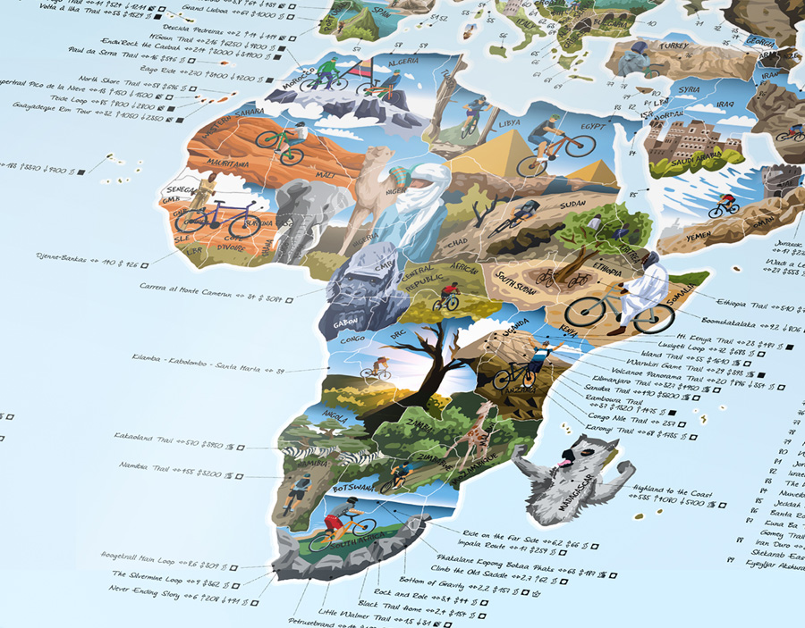 Awesome Maps Mountain Bike Map Cycle Trails World Wall Map
