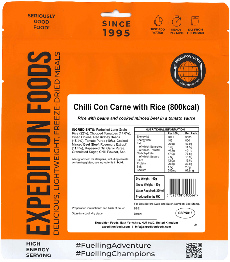 Expedition Foods Chilli Con Carne + Rice Camping & Hiking Meal