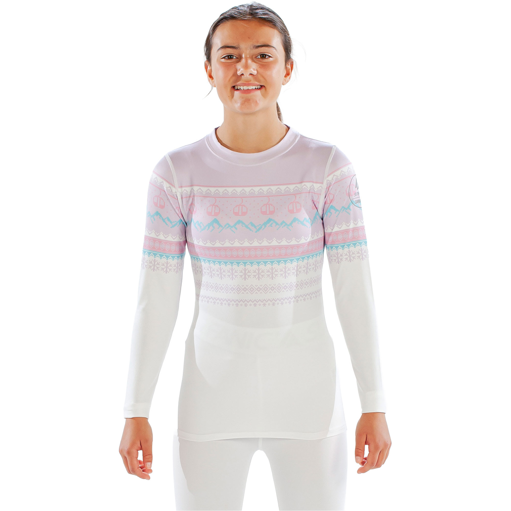 Surfanic Cozy Girls Fairisle Kids'; Crew Neck Long Sleeve Base Layer 