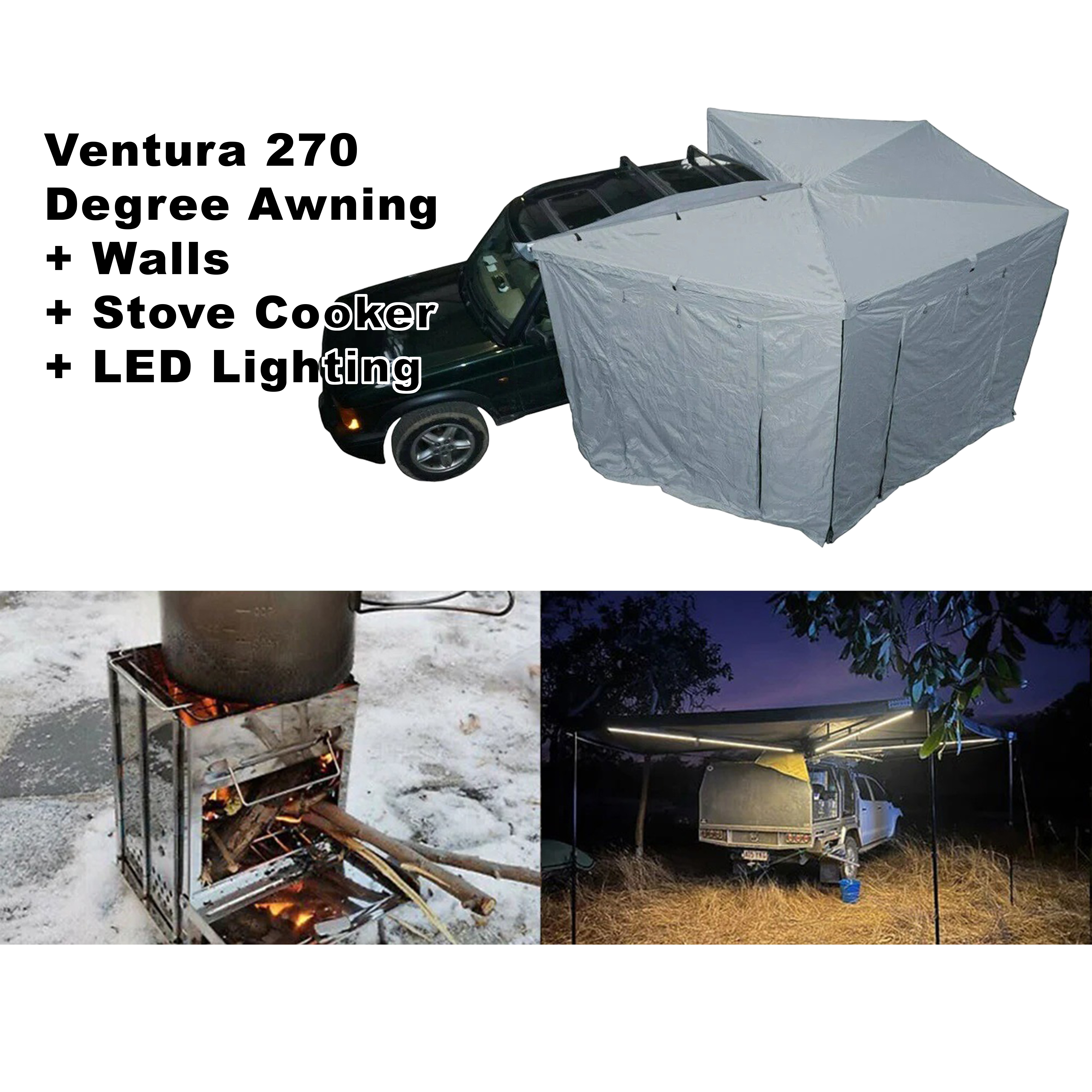 Ventura 270 Degree Awning + Walls + LED lights + Cooker