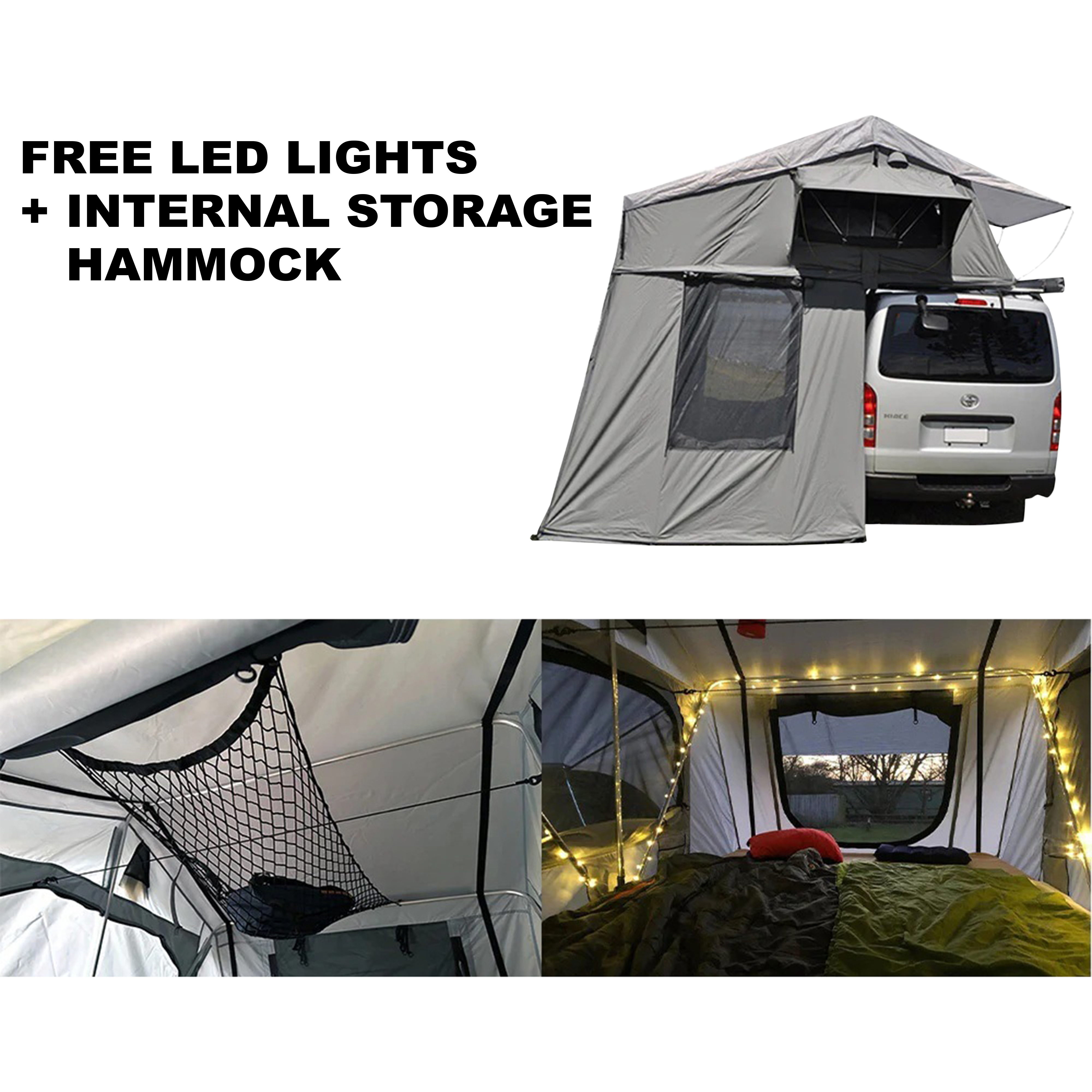 Extended Ventura Deluxe 1.4 Roof Top Tent + Annex + LED Lights + Internal Storage Hammock