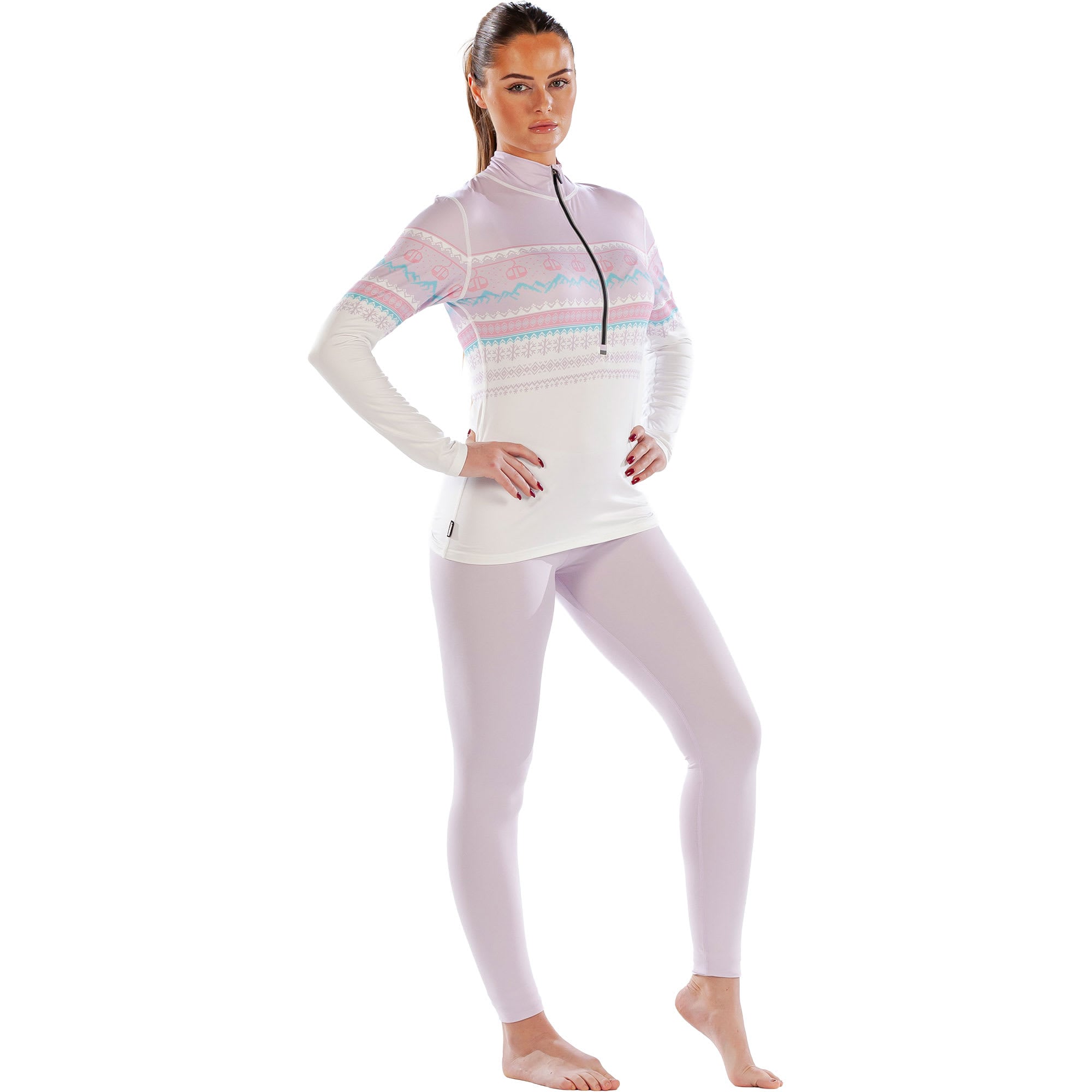 Womens Cozy Fairisle Zip Neck Long Sleeved Base Layer