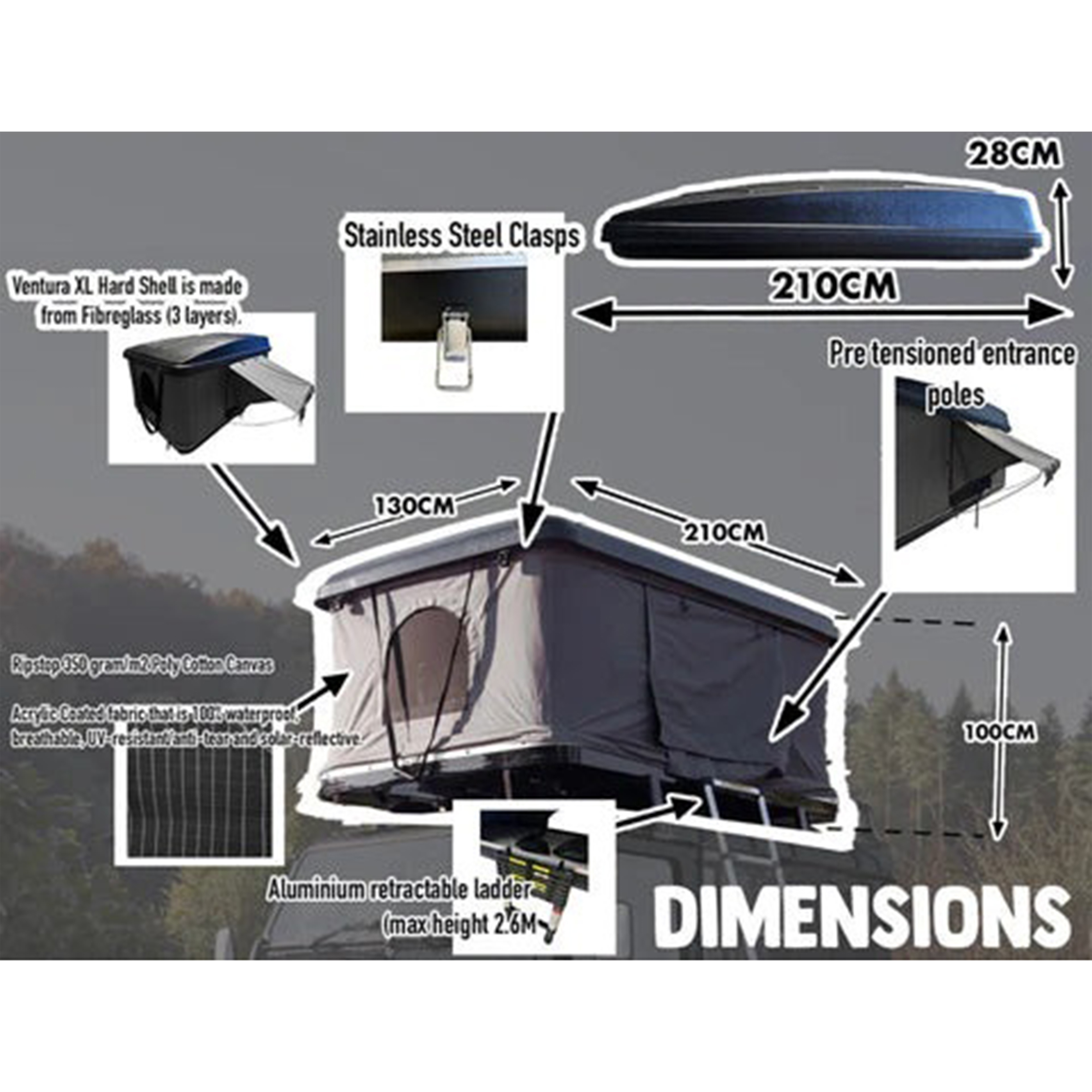 Ventura XL Fibreglass Hardshell Roof Tent