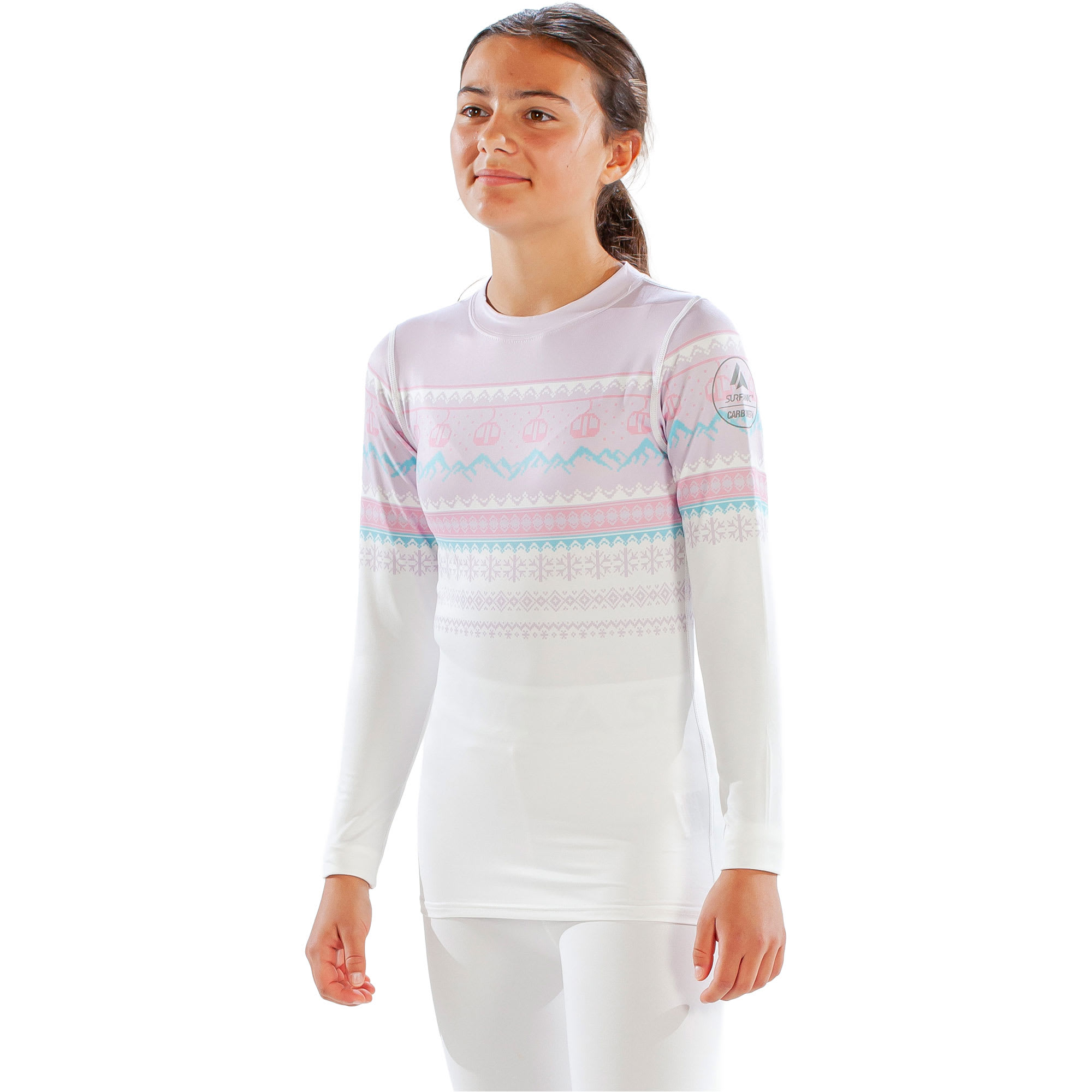 Surfanic Cozy Girls Fairisle Kids'; Crew Neck Long Sleeve Base Layer 