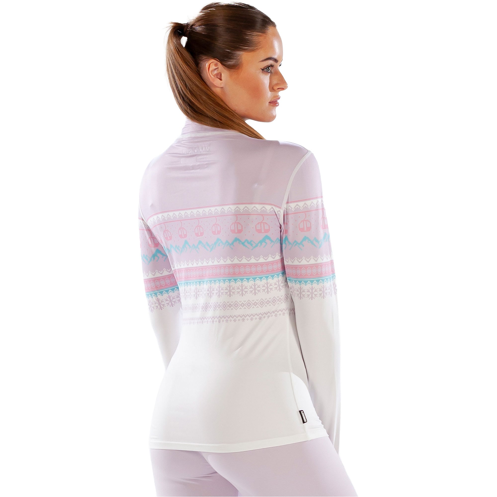 Womens Cozy Fairisle Zip Neck Long Sleeved Base Layer