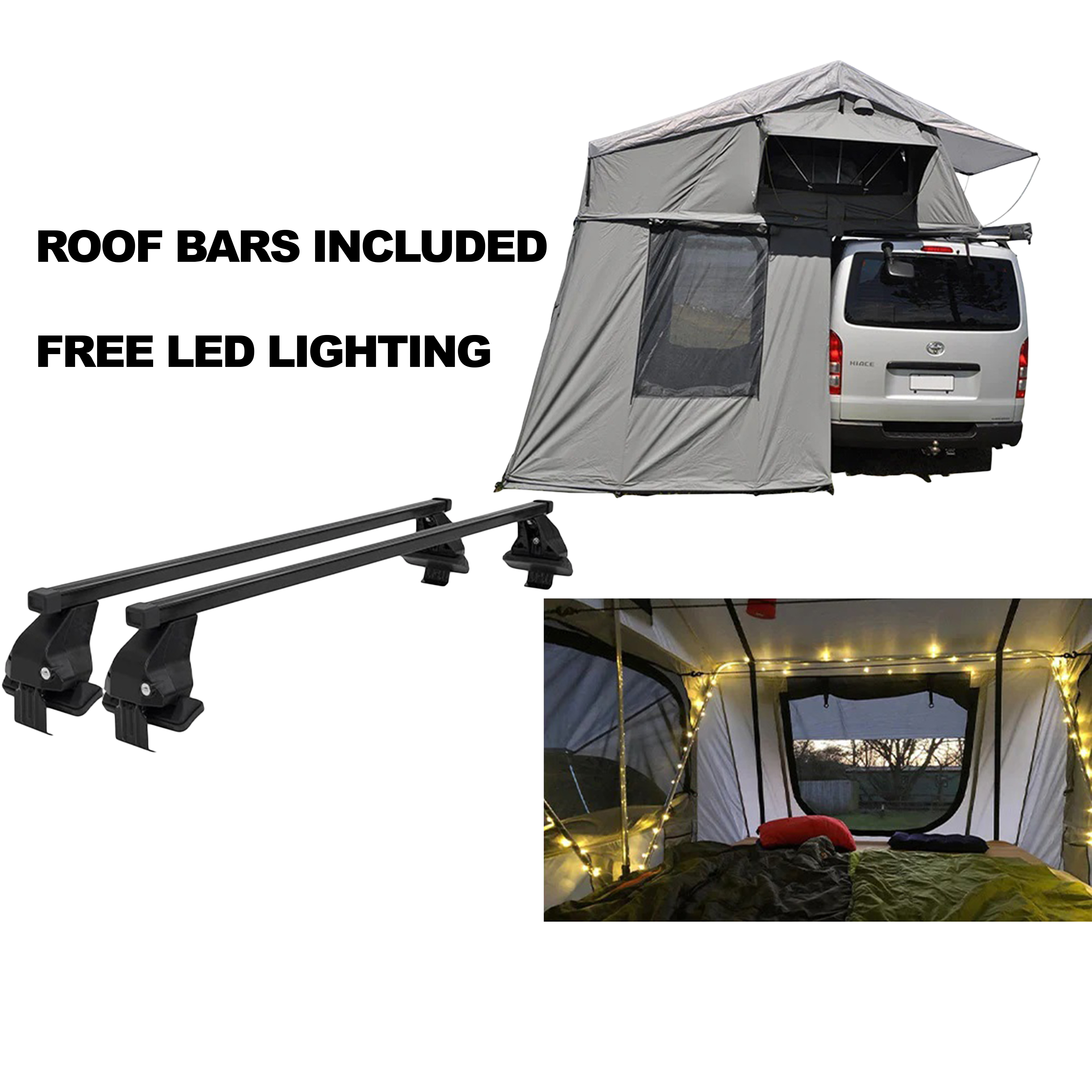 Extended Ventura Deluxe 1.4 Roof Top Tent + Annex + Roof Bars + LED Lighting
