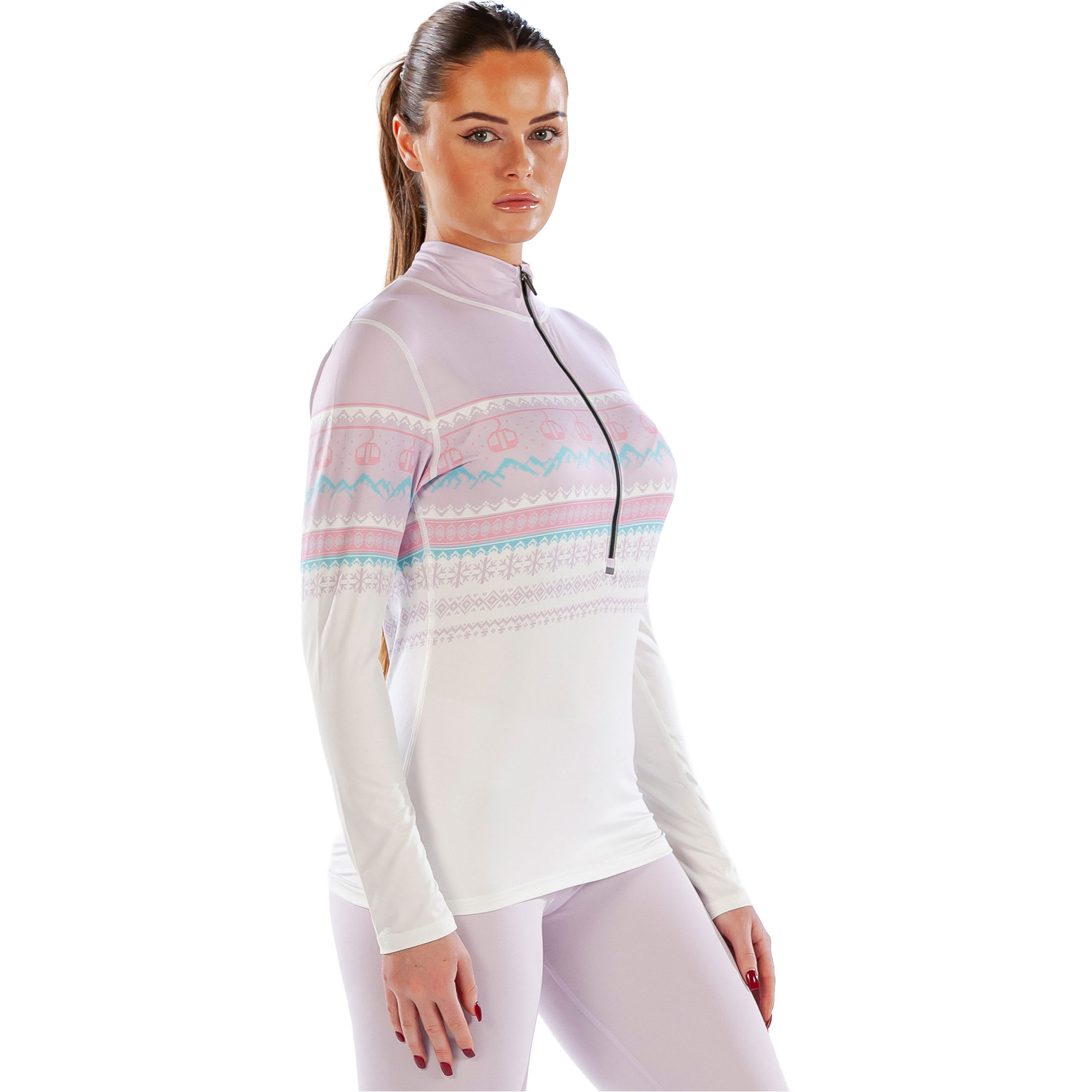 Womens Cozy Fairisle Zip Neck Long Sleeved Base Layer