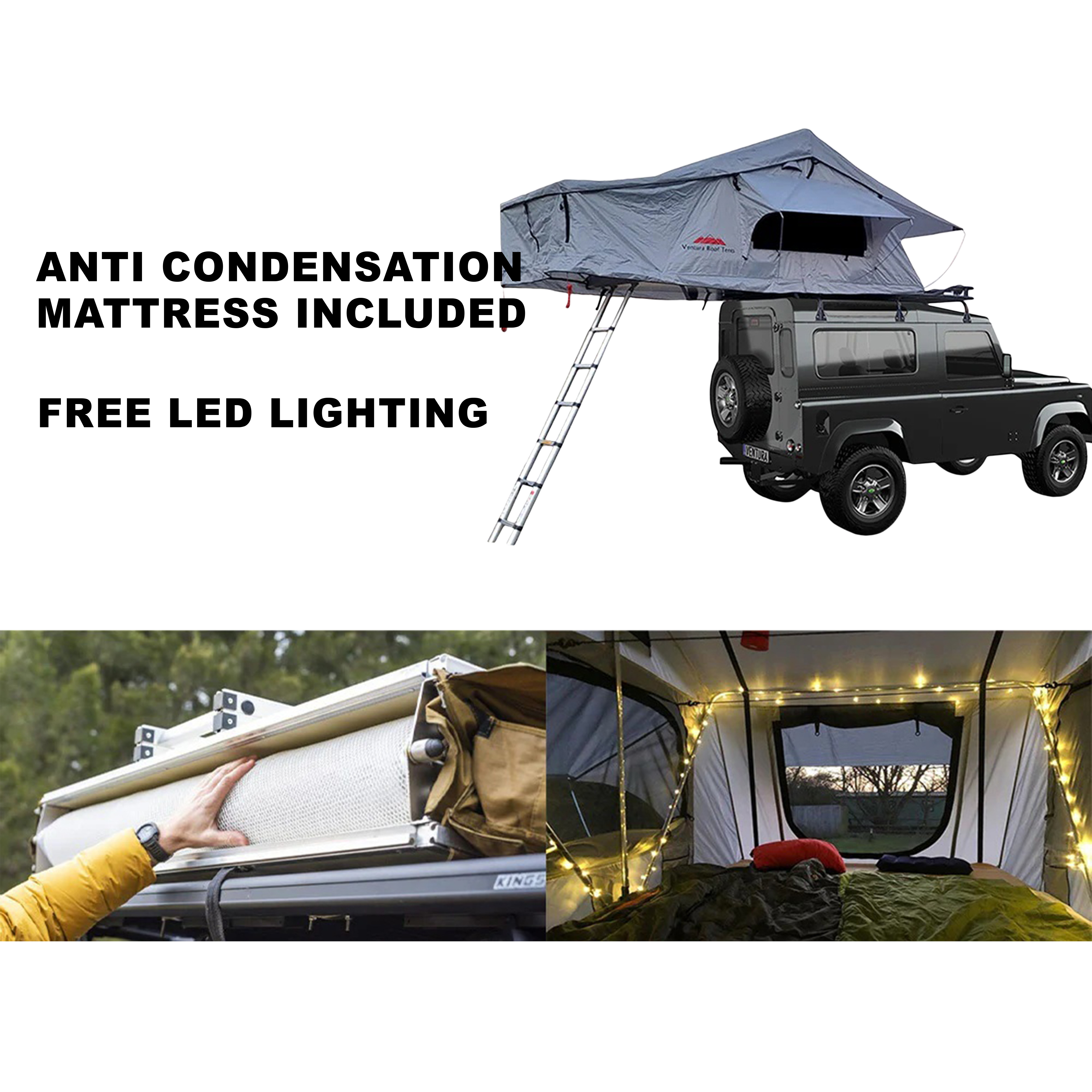 Extended Ventura Deluxe 1.4 Roof Top Tent + Extra Mattress + LED Lighting