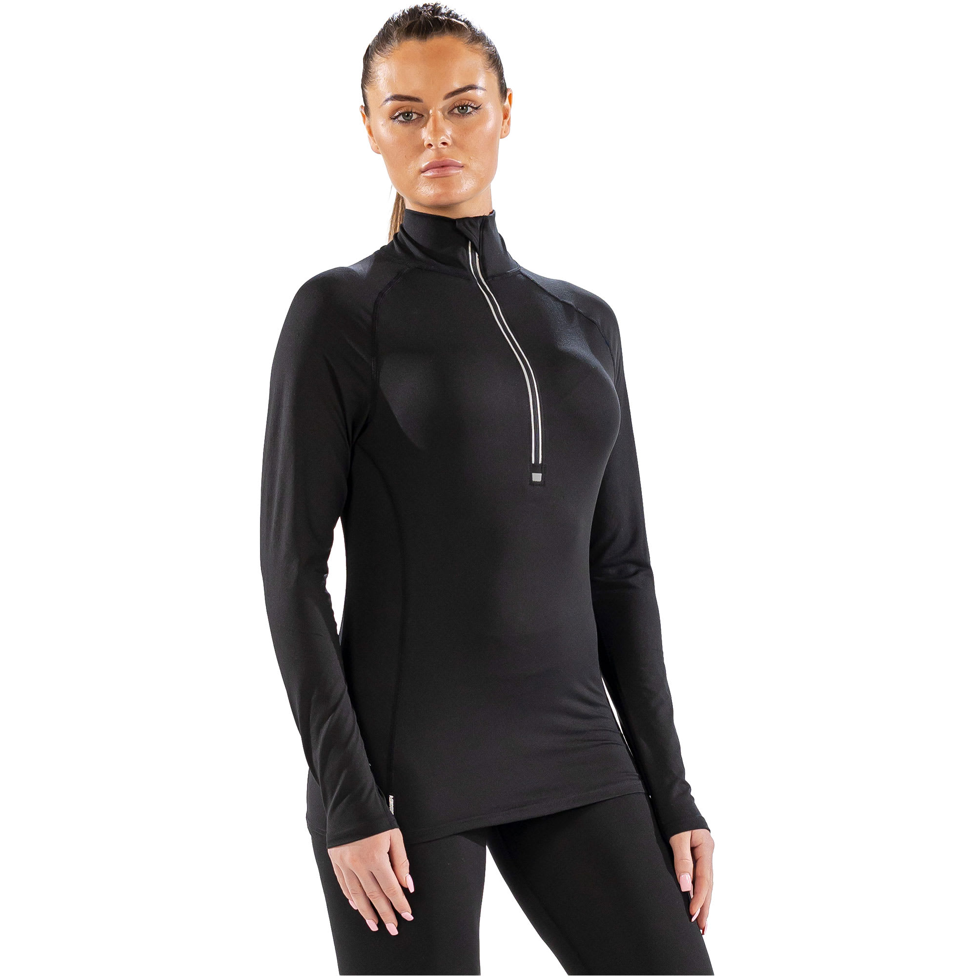 Womens Cozy Zip Neck Long Sleeved Base Layer Top