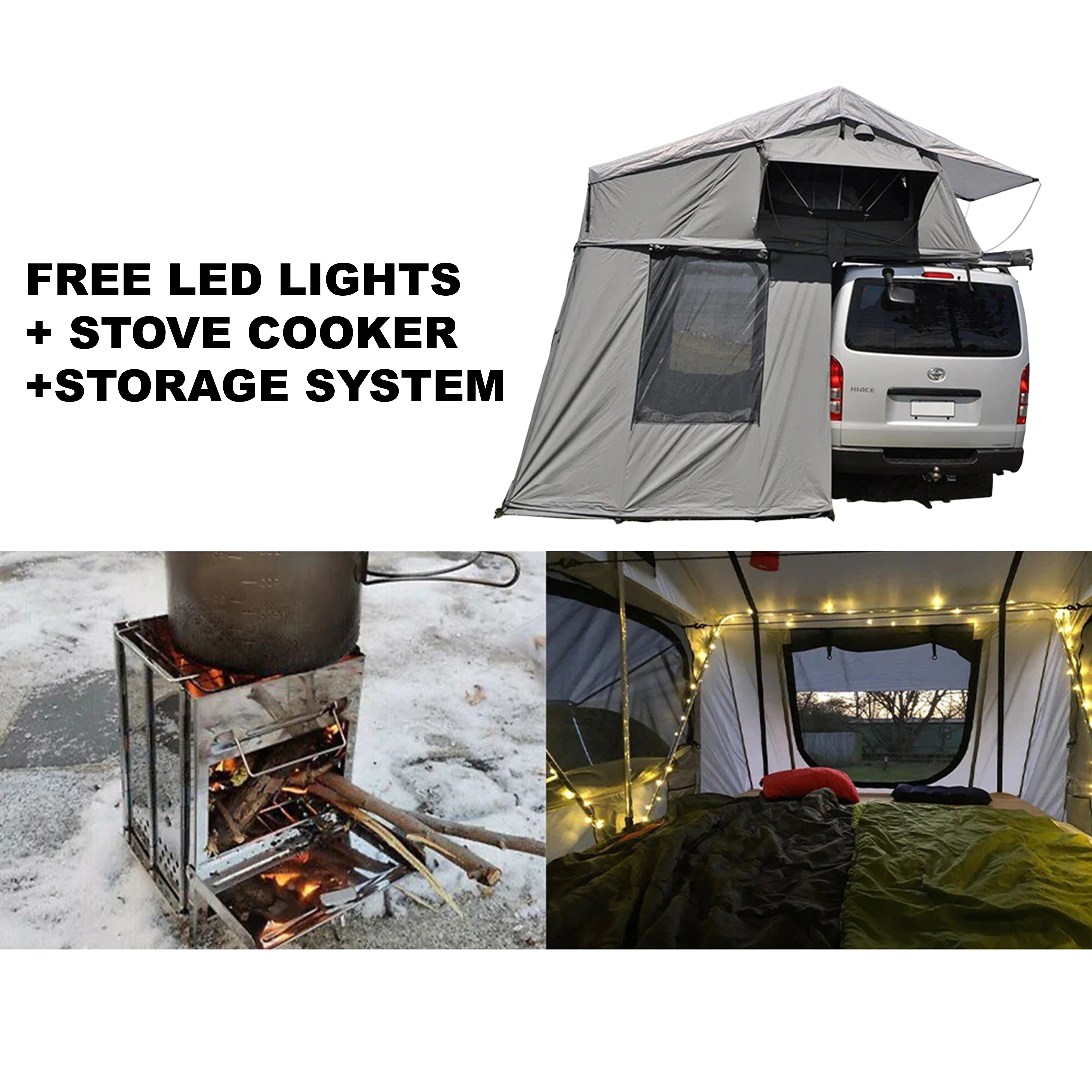 Extended Ventura Deluxe 1.4 Roof Top Tent + Annex + Stove Cooker + Storage Hooks