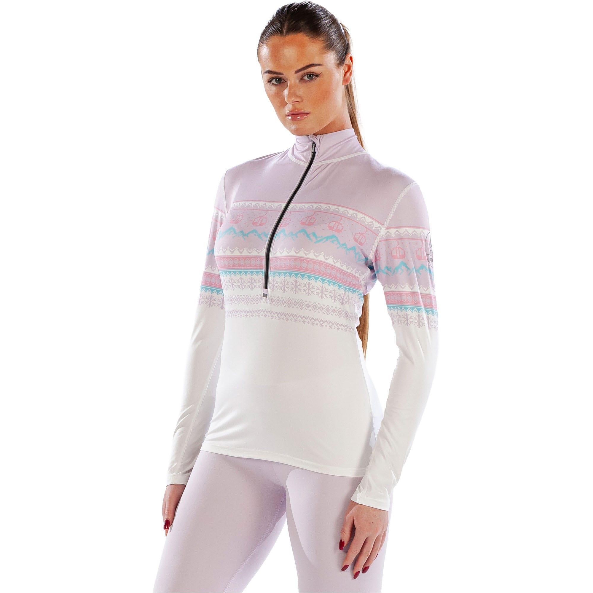 Womens Cozy Fairisle Zip Neck Long Sleeved Base Layer