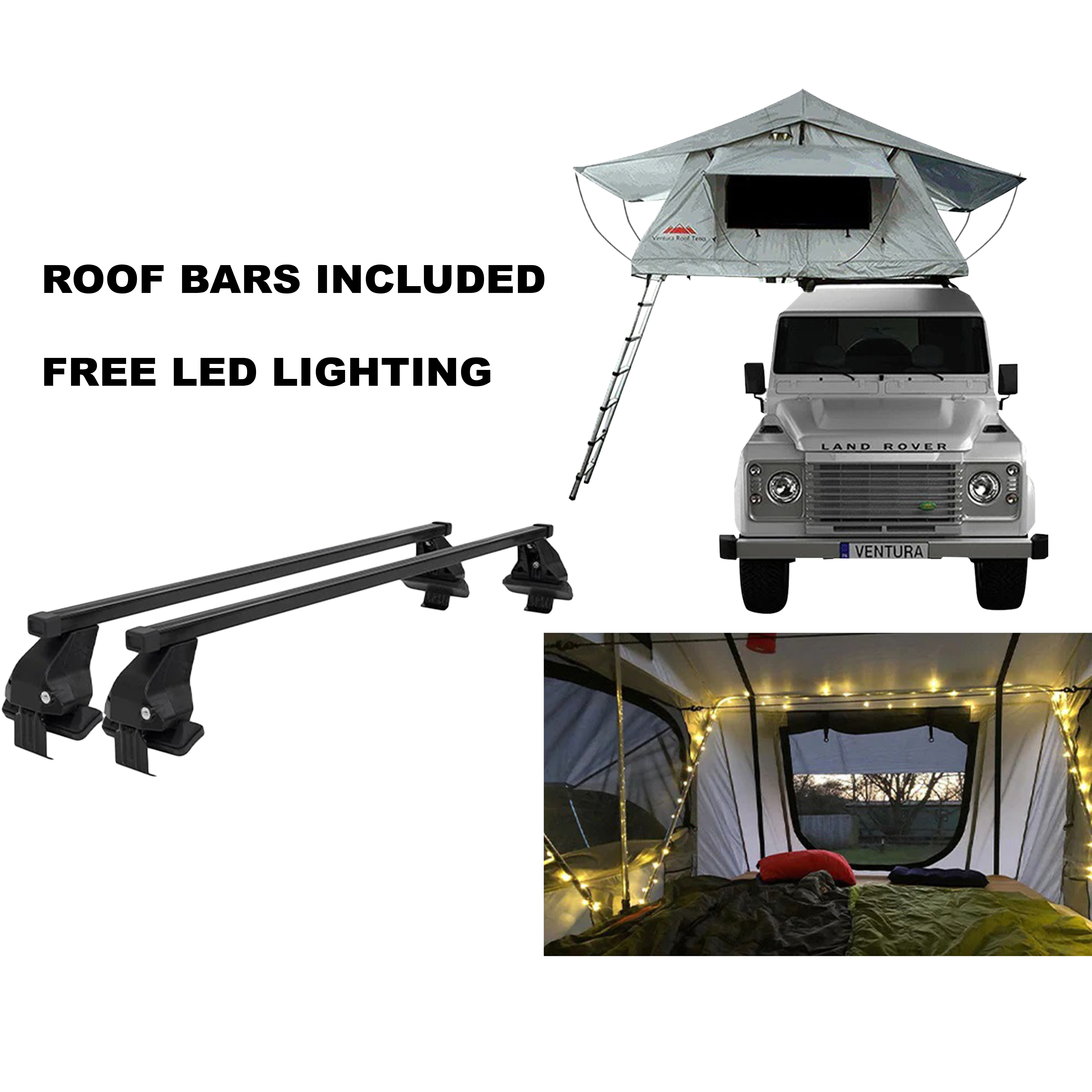 Ventura Deluxe 1.4 Roof Top Tent + Roof Bars + LED Lighting