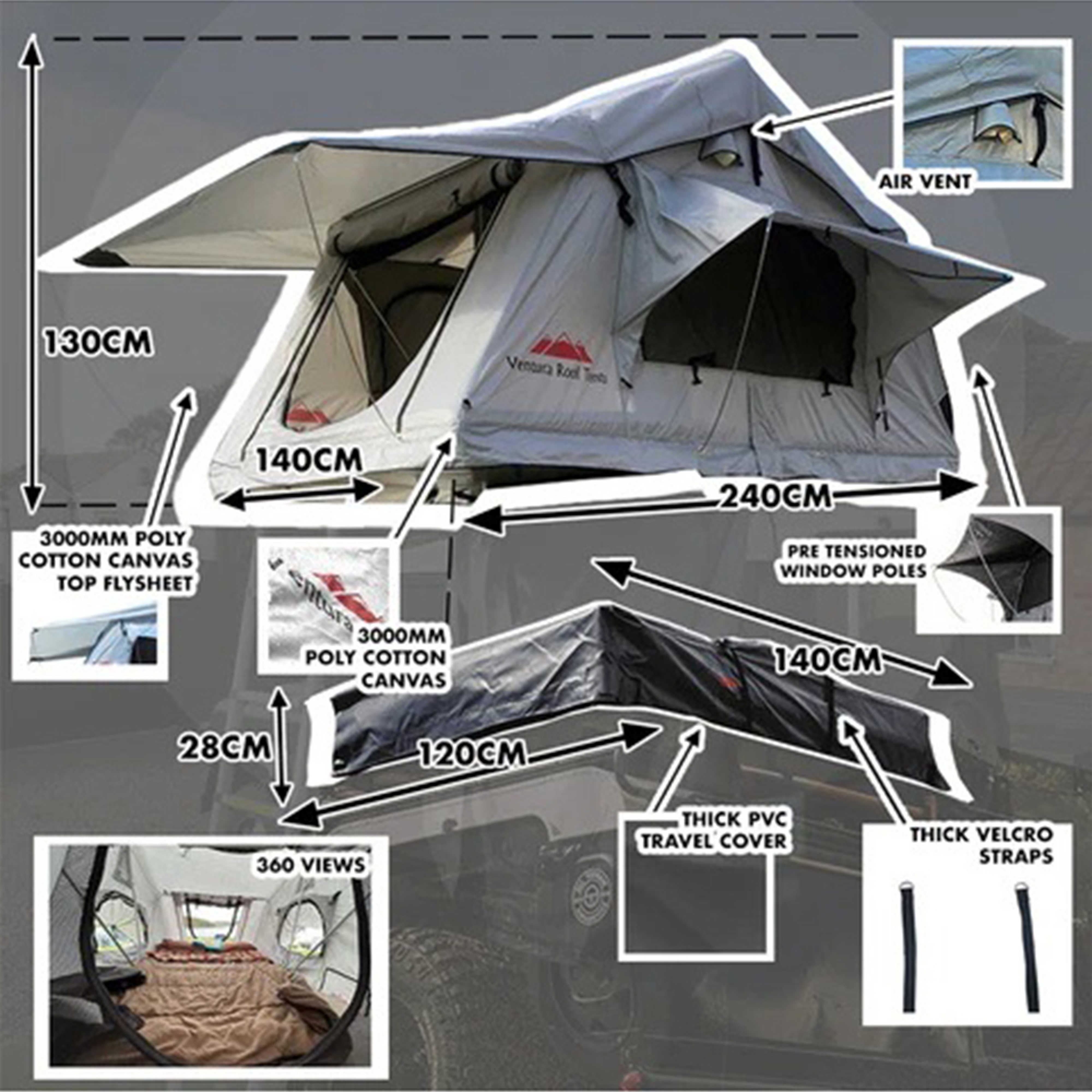 Ventura Deluxe 1.4 Roof Top Tent + 270 Awning